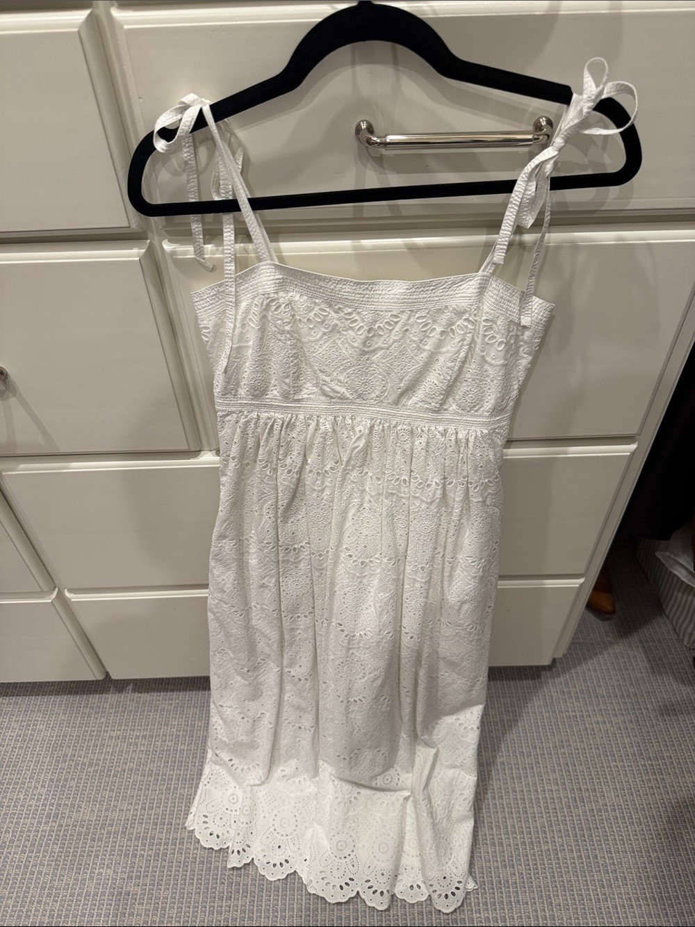 Ulla Johnson White Eyelet Tie-Shoulder Midi Dress